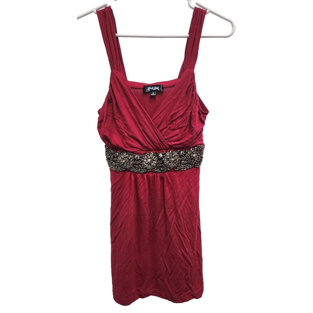 Hale Bob Babydoll Tank Top Womens Small Red Beaded Y2K Coquette Holiday